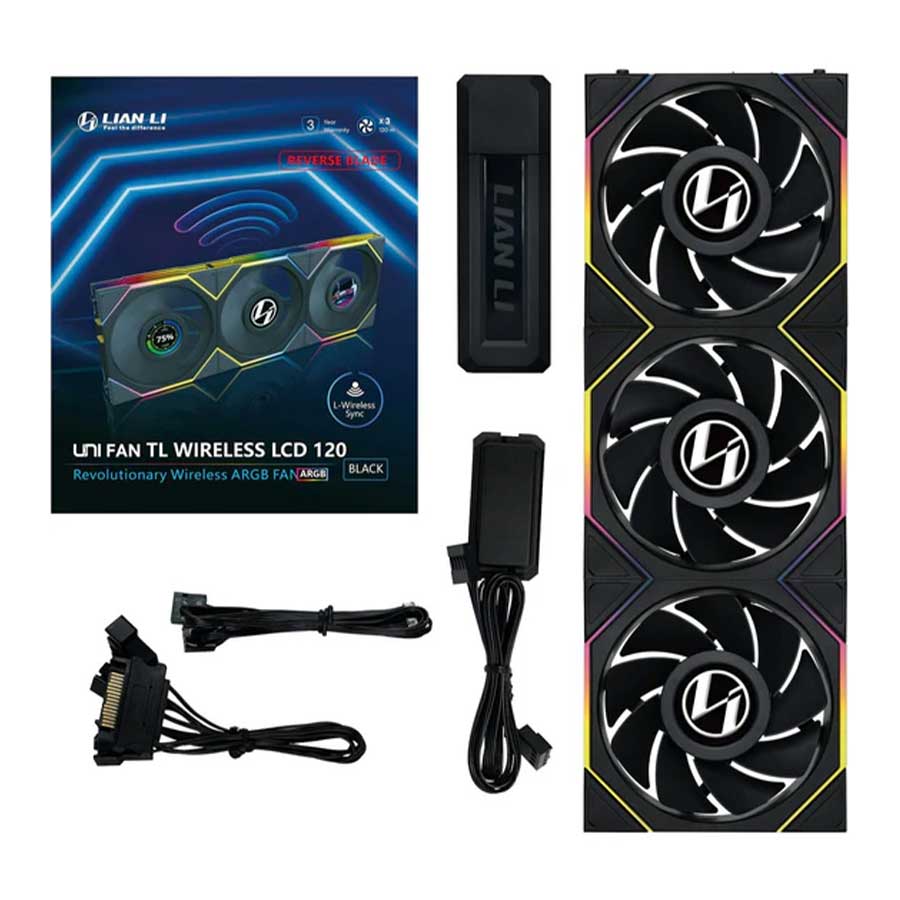 فن خنک کننده کیس لیان لی مدل UNI FAN TL120 LCD Reverse Blade Wireless Black