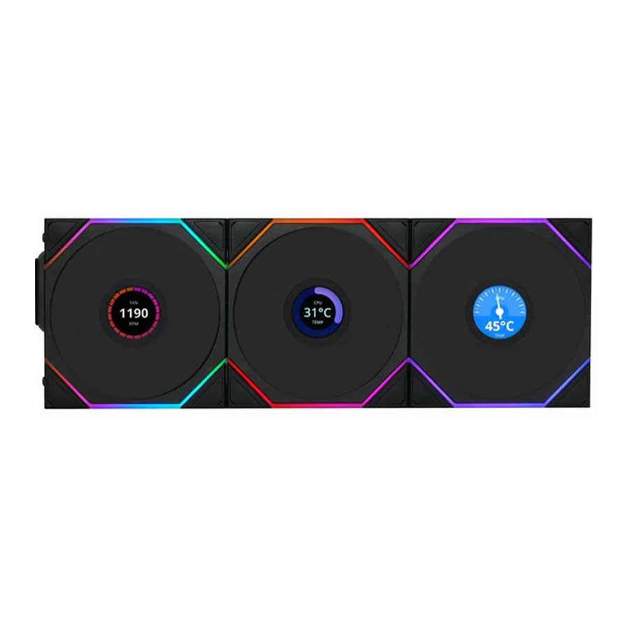 فن خنک کننده کیس لیان لی مدل UNI FAN TL120 LCD Reverse Blade Wireless Black