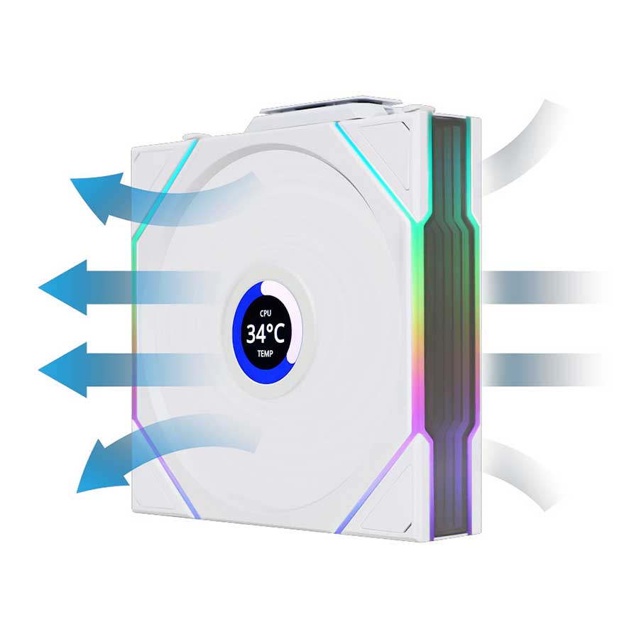 فن خنک کننده کیس لیان لی مدل UNI FAN TL120 LCD Reverse Blade Wireless WH