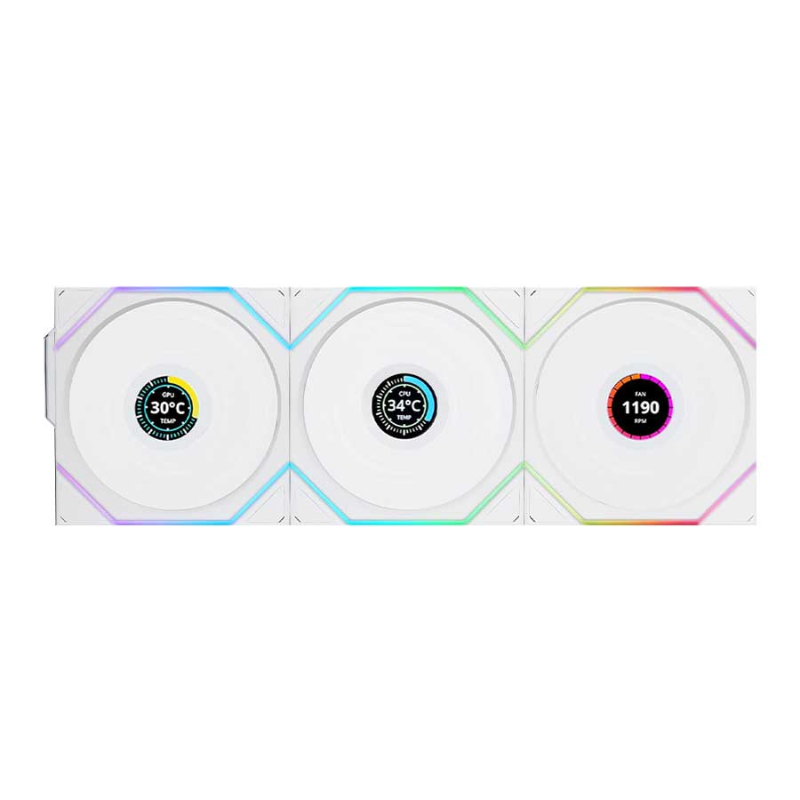 فن خنک کننده کیس لیان لی مدل UNI FAN TL120 LCD Reverse Blade Wireless WH