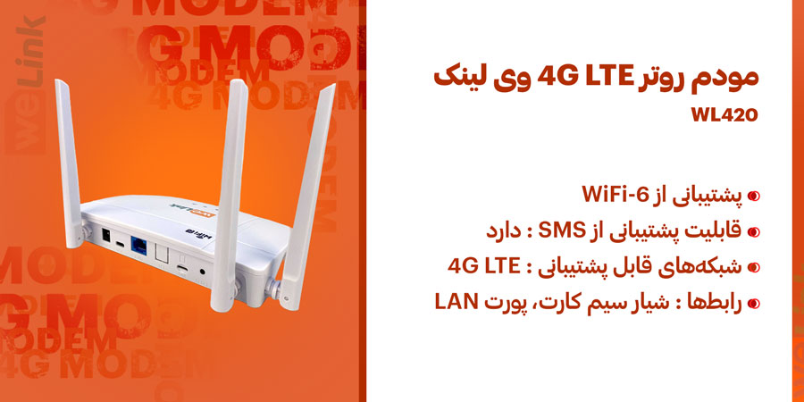 مودم روتر سیم کارت خور 4G LTE بی‌سیم وی لینک مدل WL420