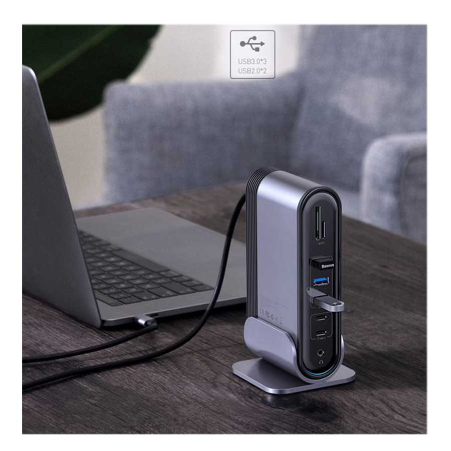 هاب USB-C هفده پورت باسئوس مدل Working Station CAHUB-DG0G