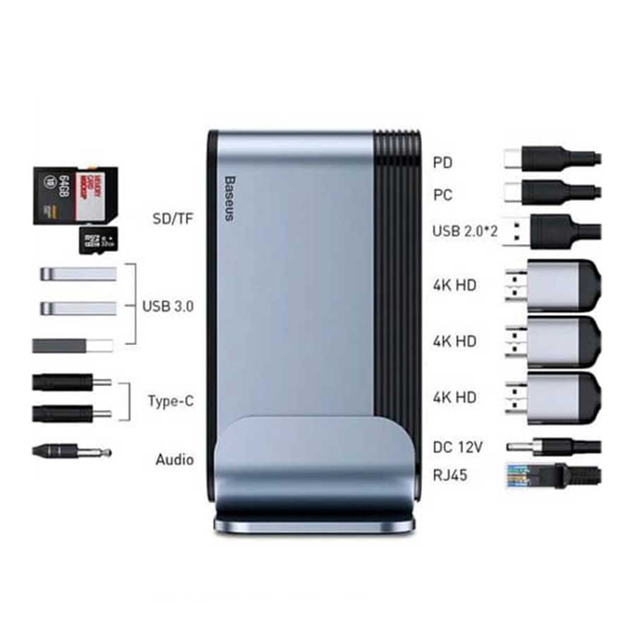 هاب USB-C هفده پورت باسئوس مدل Working Station CAHUB-DG0G