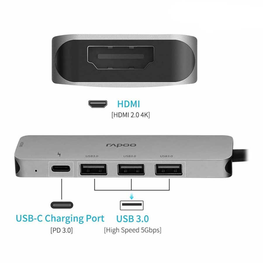 هاب چندکاره USB-C پنج پورت رپو مدل XD100C