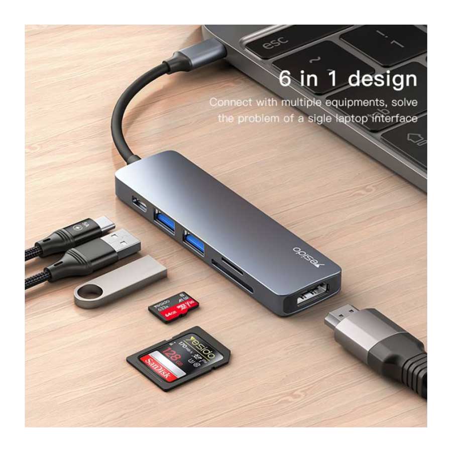 هاب USB-C شش پورت یسیدو مدل HB11