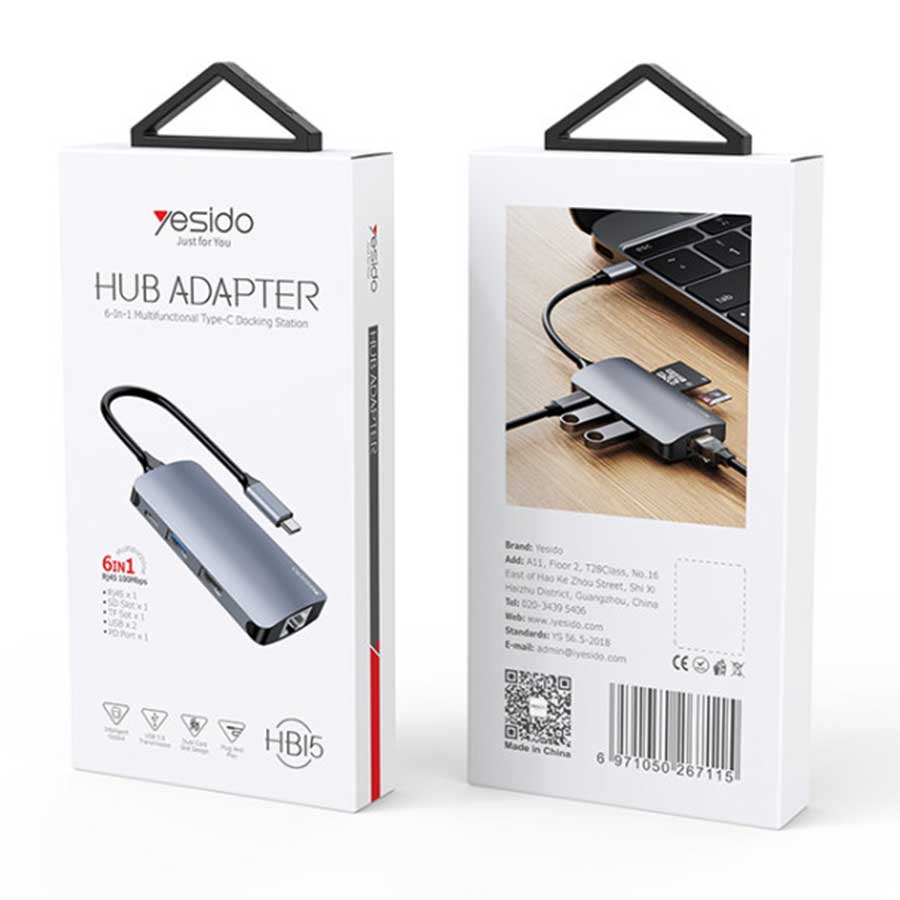 هاب USB-C شش پورت یسیدو مدل HB15